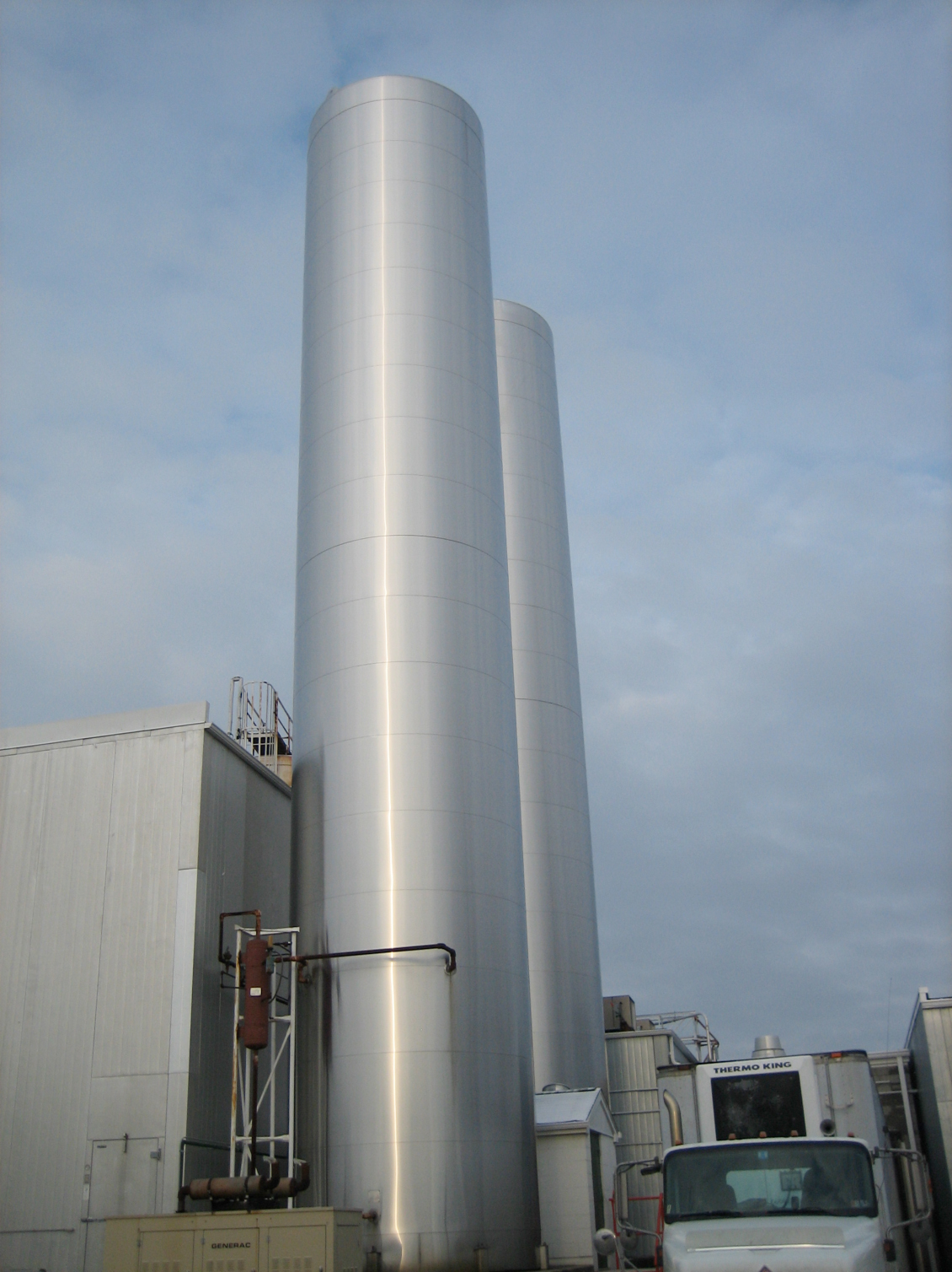 Milk silos housing 50,000 gallons each