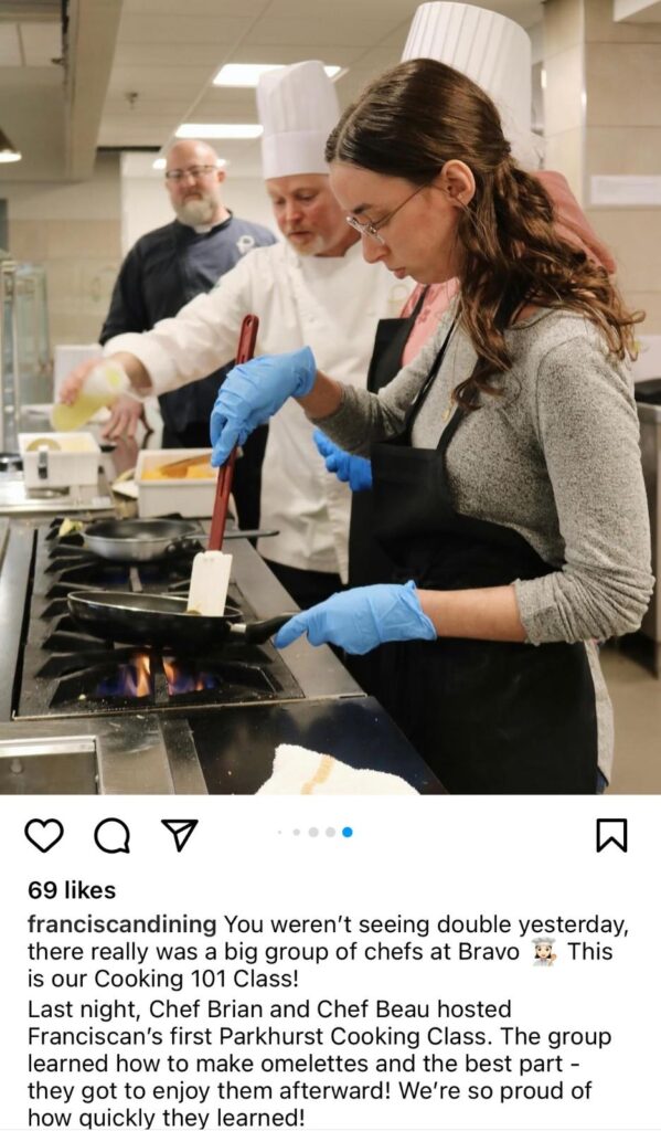 a student makes an omelet on a skillet