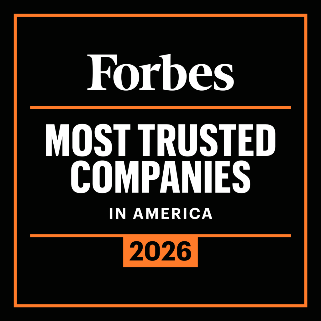 Forbes logo black emblem with the text "Most Trusted Companies in America, 2026"
