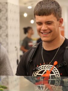 student athlete at the Parkhurst counter