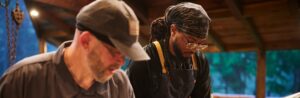 parkhurst chefs grilling burgers at camp and cook event