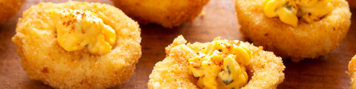 a few deep-fried tempura deviled eggs